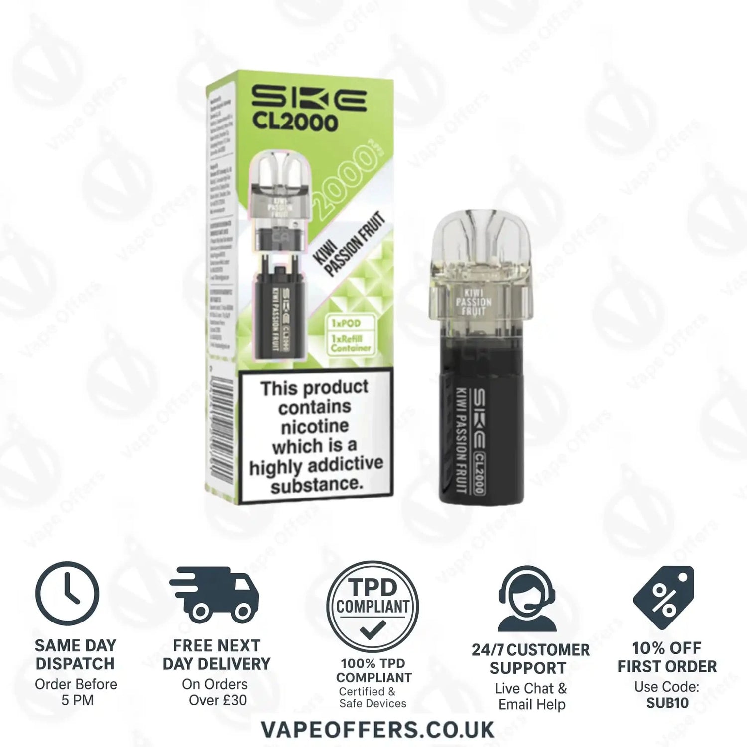 SKE Crystal CL2000 Prefilled Pod Kiwi Passion Fruit