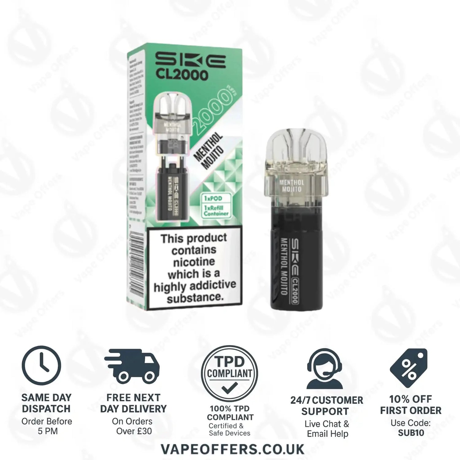 SKE Crystal CL2000 Prefilled Pod Menthol Mojito