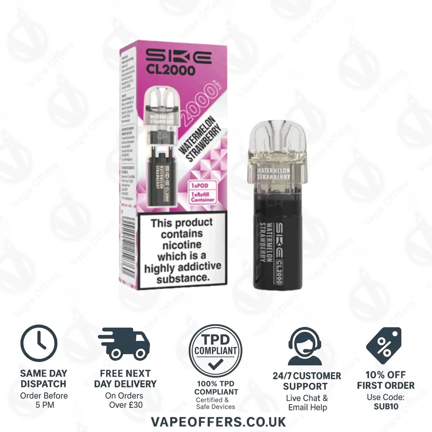 SKE Crystal CL2000 Prefilled Pod Watermelon Strawberry