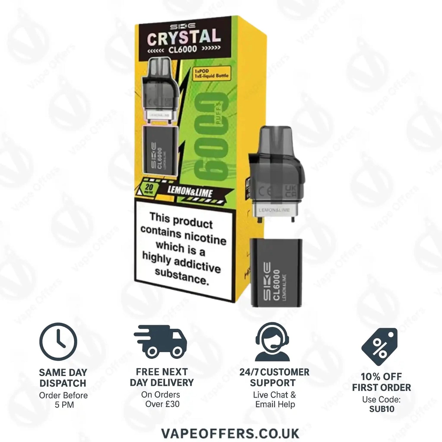 SKE Crystal CL6000 Lemon Lime Prefilled Vape Pods