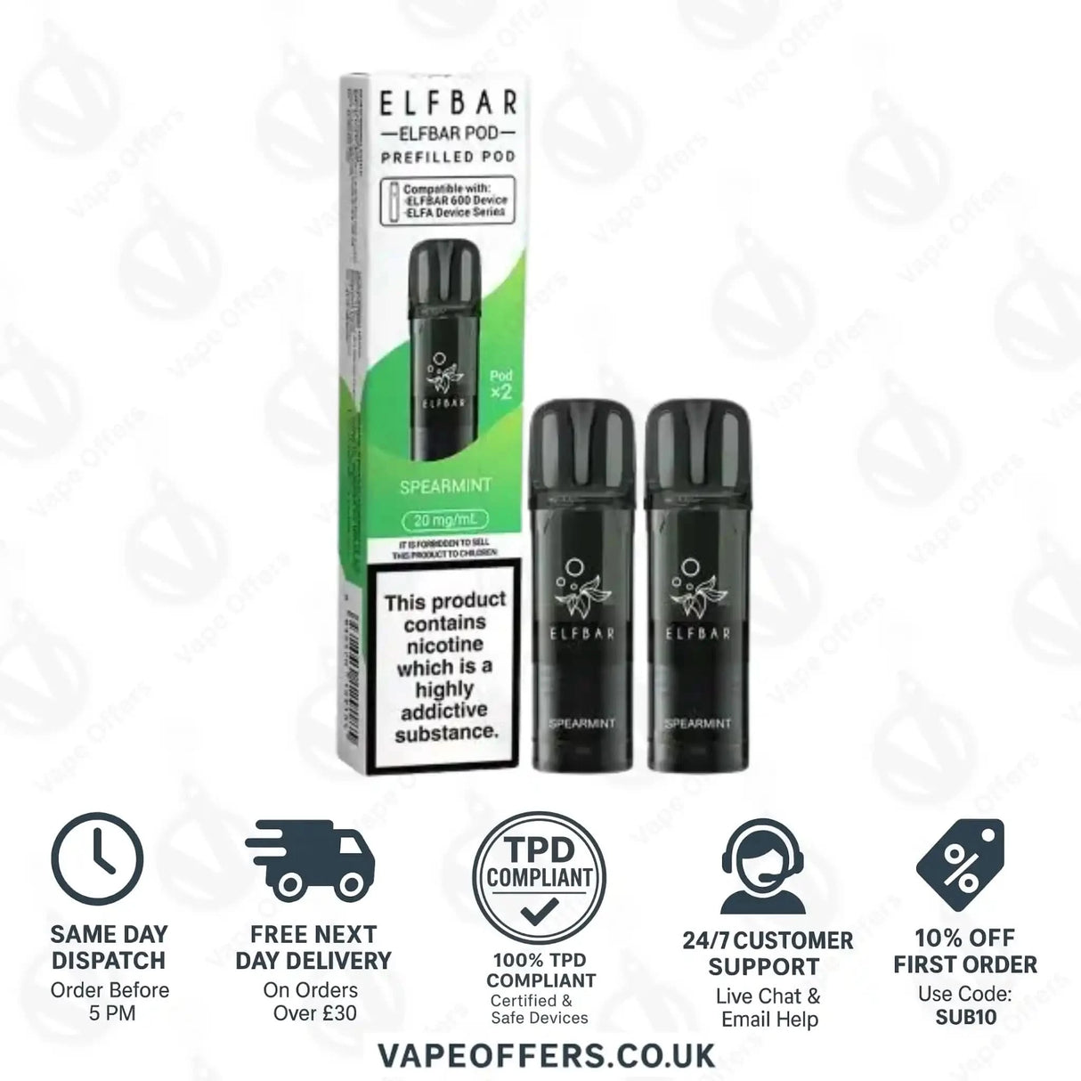 Spearmint Elf Bar 600 Prefilled Pod