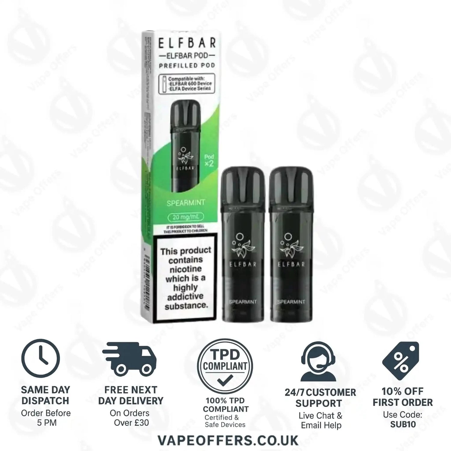 Spearmint Elf Bar 600 Prefilled Pod