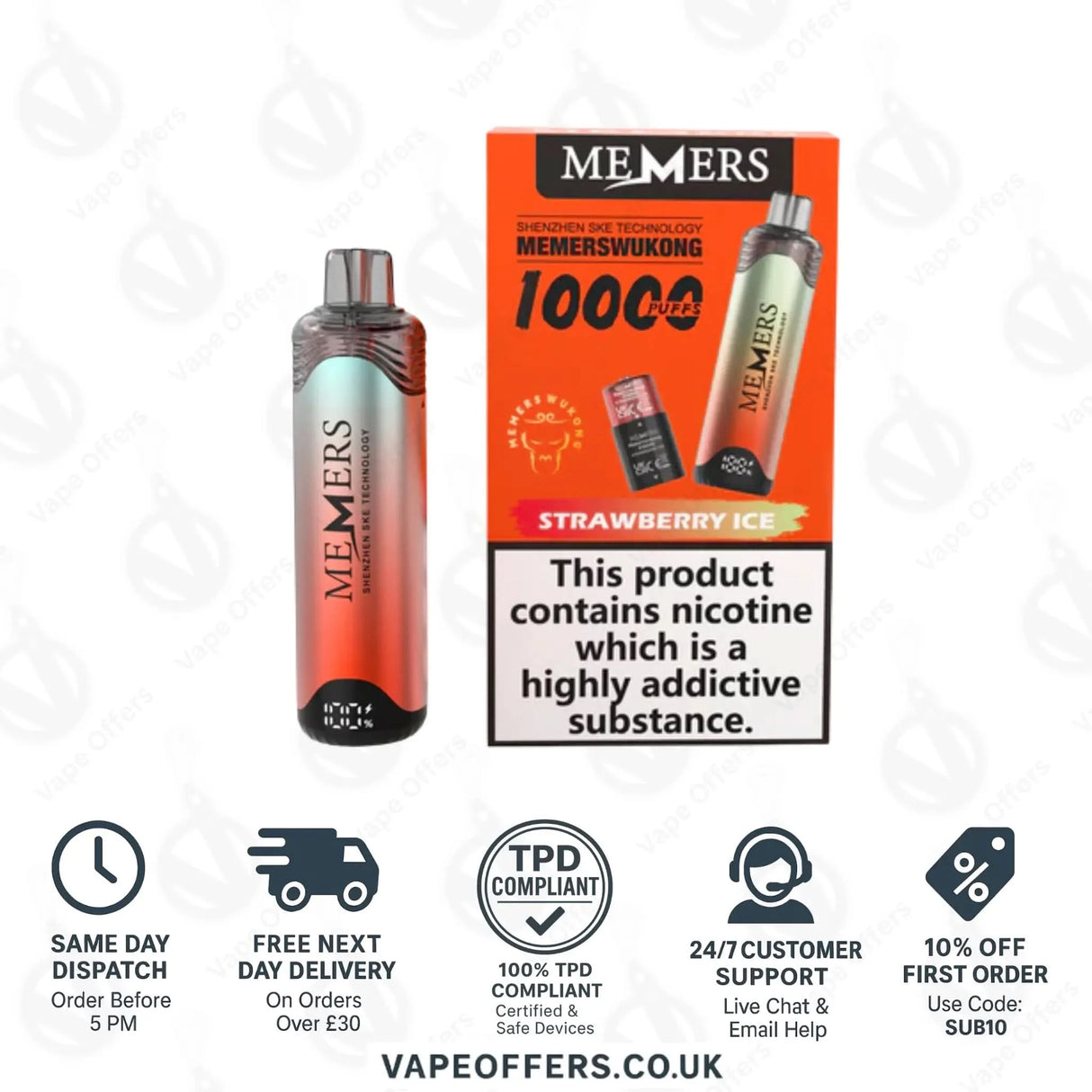 Strawberry Ice SKE Memers WuKong V10K Puffs Vape Kit