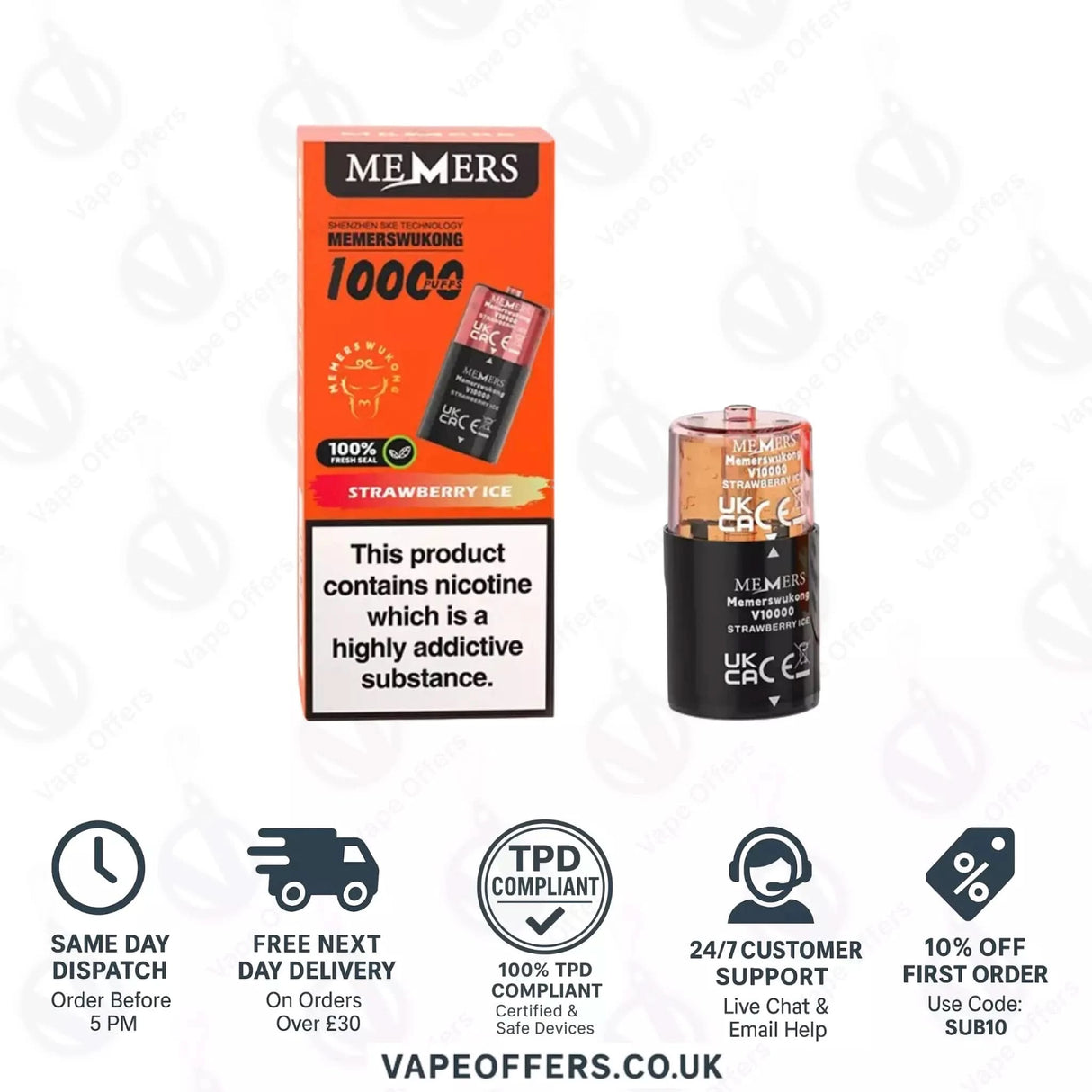 Strawberry Ice SKE Memers WuKong V10K Puffs Vape Pod