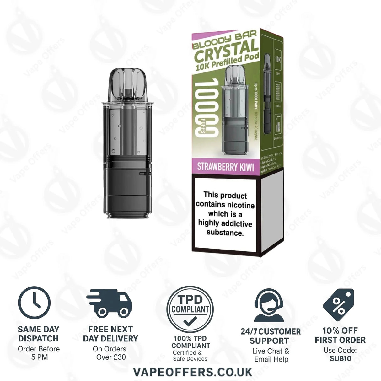 Strawberry Kiwi Bloody Bar Crystal 10K Prefilled Pod