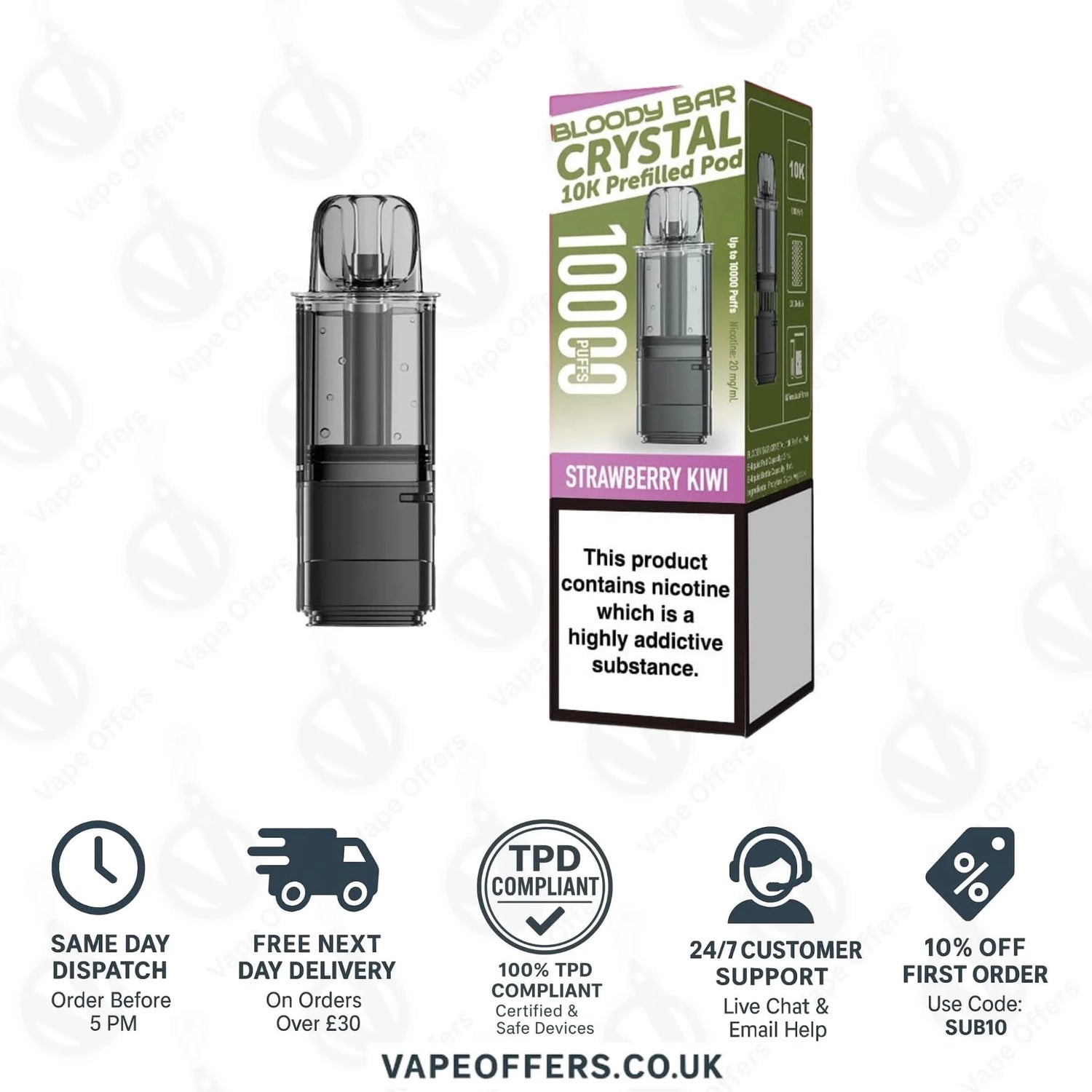 Strawberry Kiwi Bloody Bar Crystal 10K Prefilled Pod