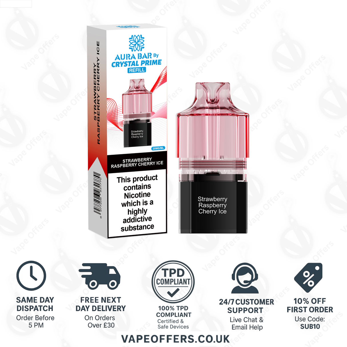 Strawberry Raspberry Cherry IceCrystal Prime Aura Bar 10k Pod