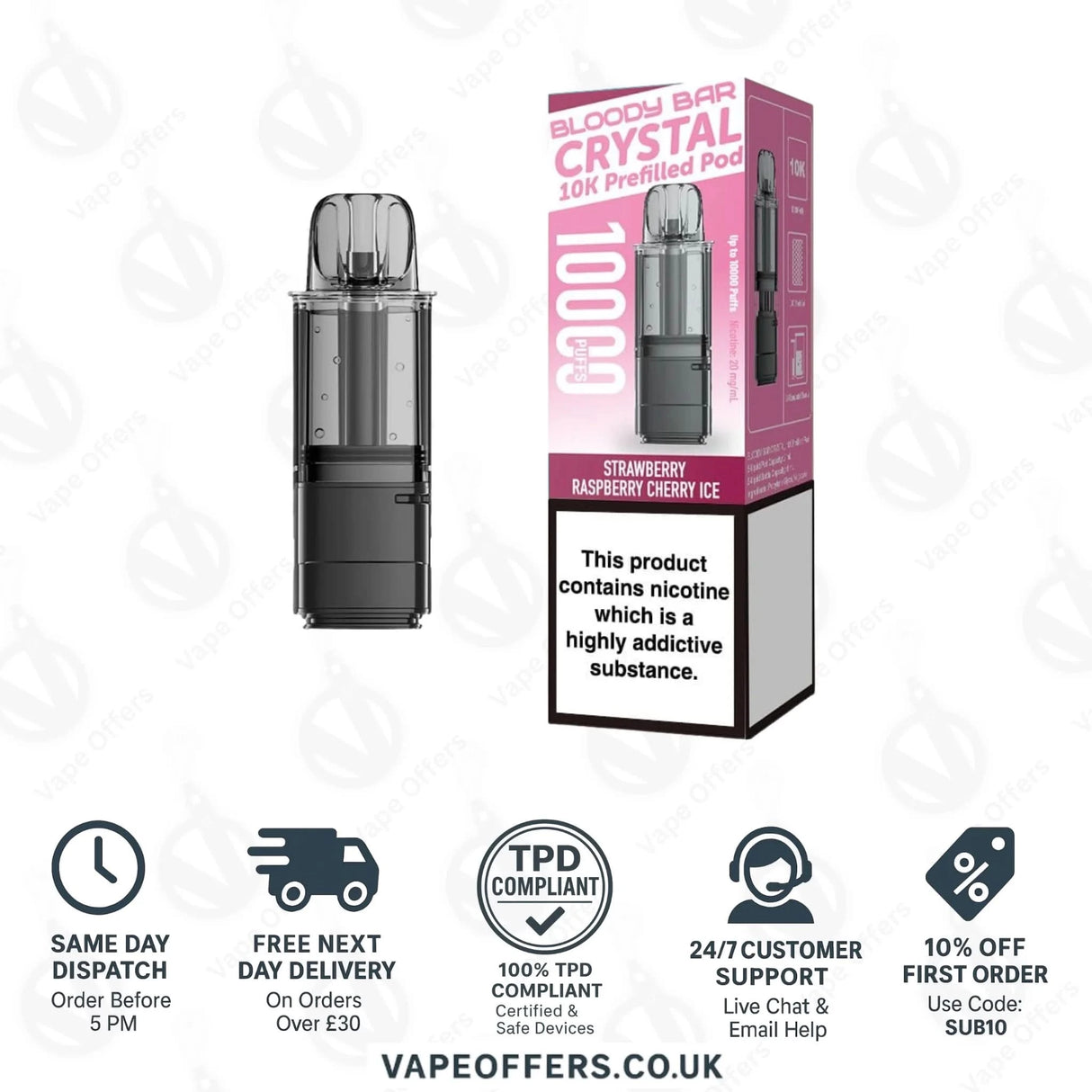 Strawberry Raspberry Cherry Ice Bloody Bar Crystal 10K Prefilled Pod