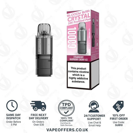 Strawberry Raspberry Cherry Ice Bloody Bar Crystal 10K Prefilled Pod