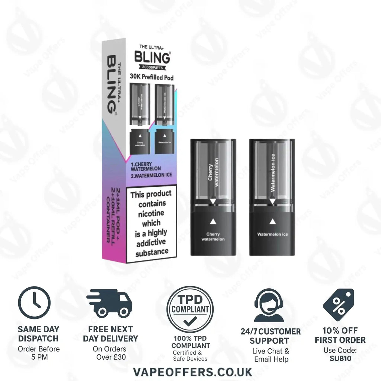 The Crystal Bling Ultra Plus 30k Prefilled Pods Cherry Watermelon & Watermelon Ice