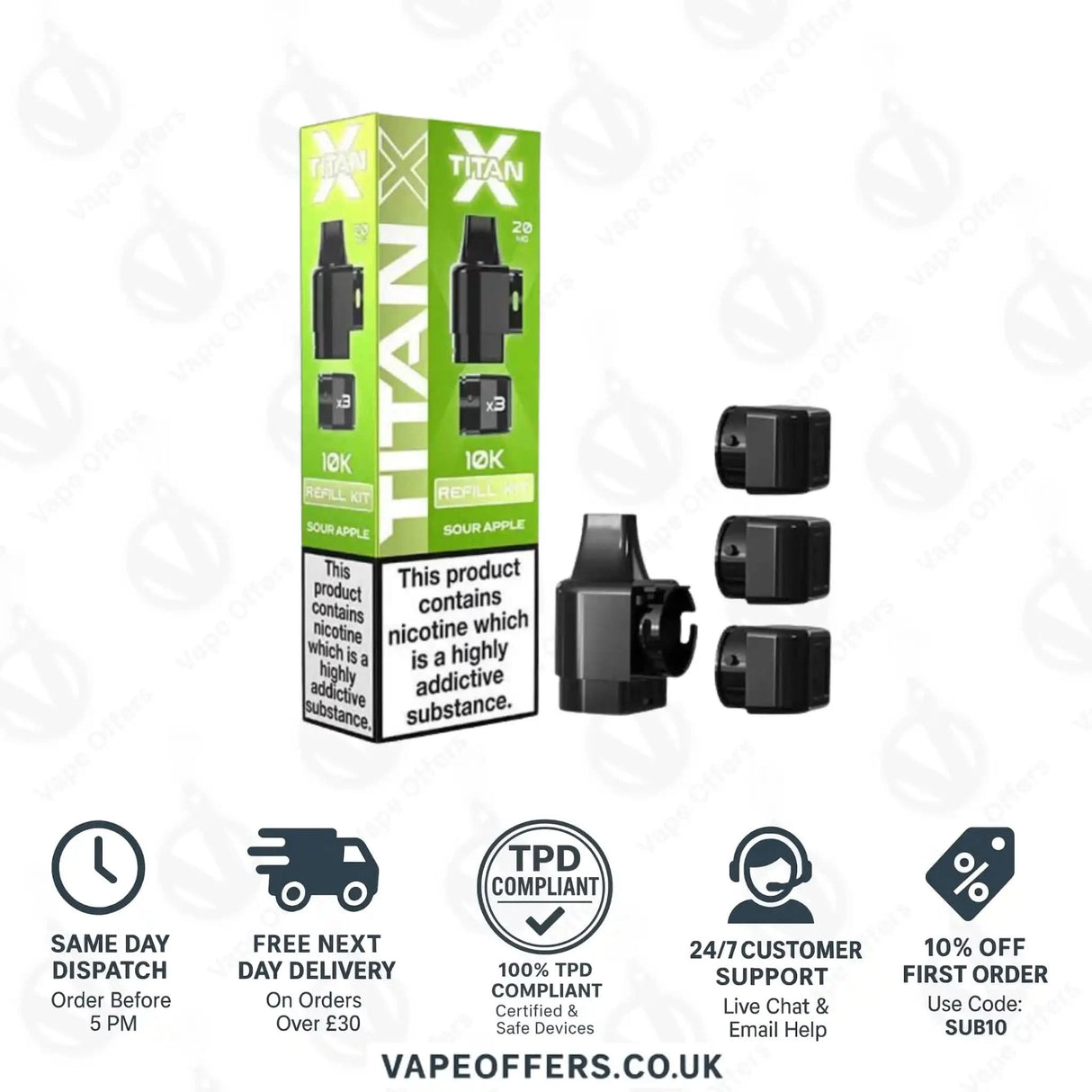 Titan X 10K Puffs Prefilled Pod Sour Apple