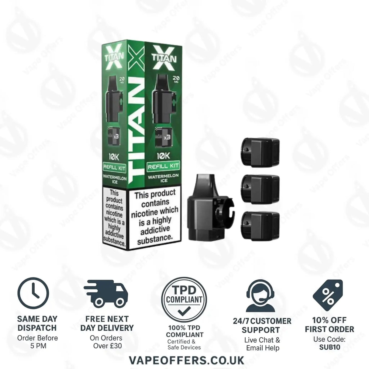 Titan X 10K Puffs Prefilled Pod Watermelon Ice