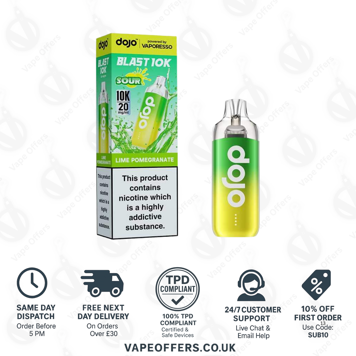 Vaporesso DOJO Blast 10K Prefilled Pod Vape Kit Lime Pomegranate
