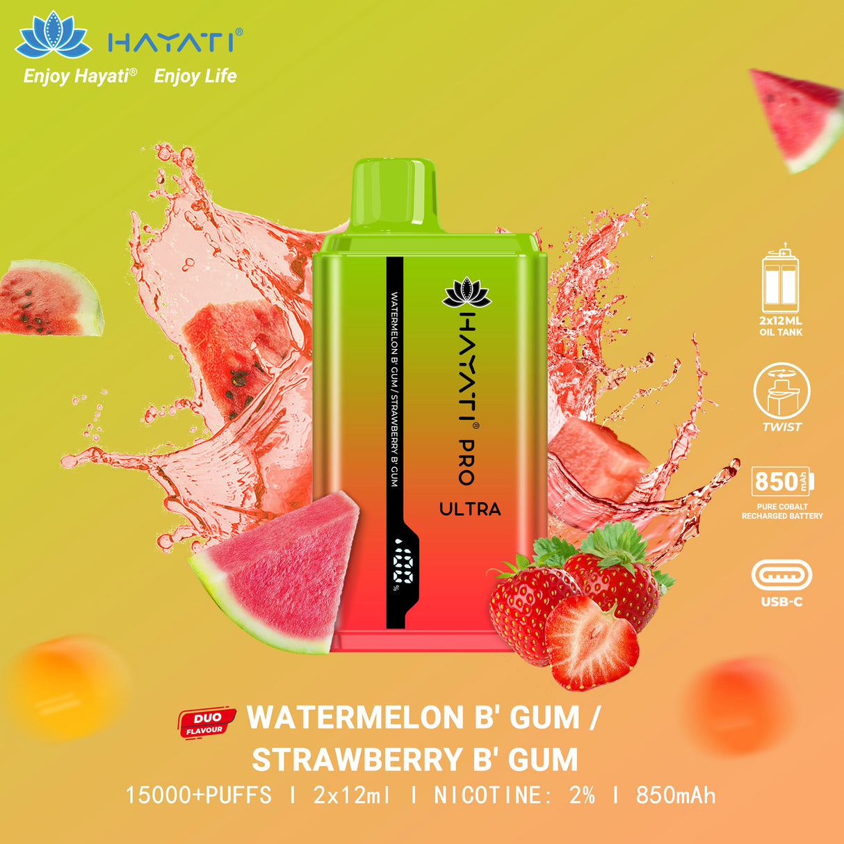 Watermelon Bubblegum / Strawberry Bubblegum - Hayati Pro Ultra 15000 Puffs