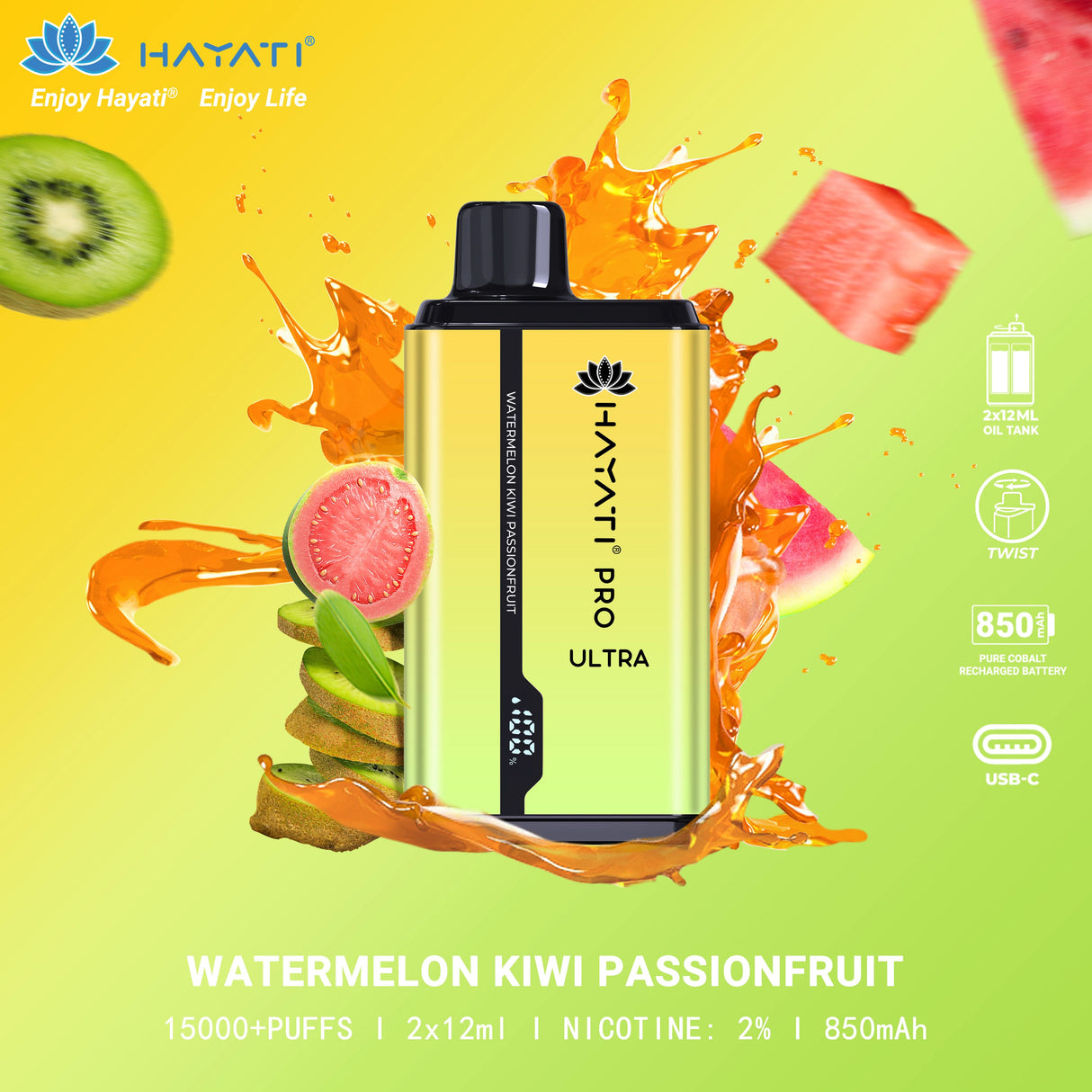 Watermelon Kiwi Passionfruit - Hayati Pro Ultra 15000 Puffs