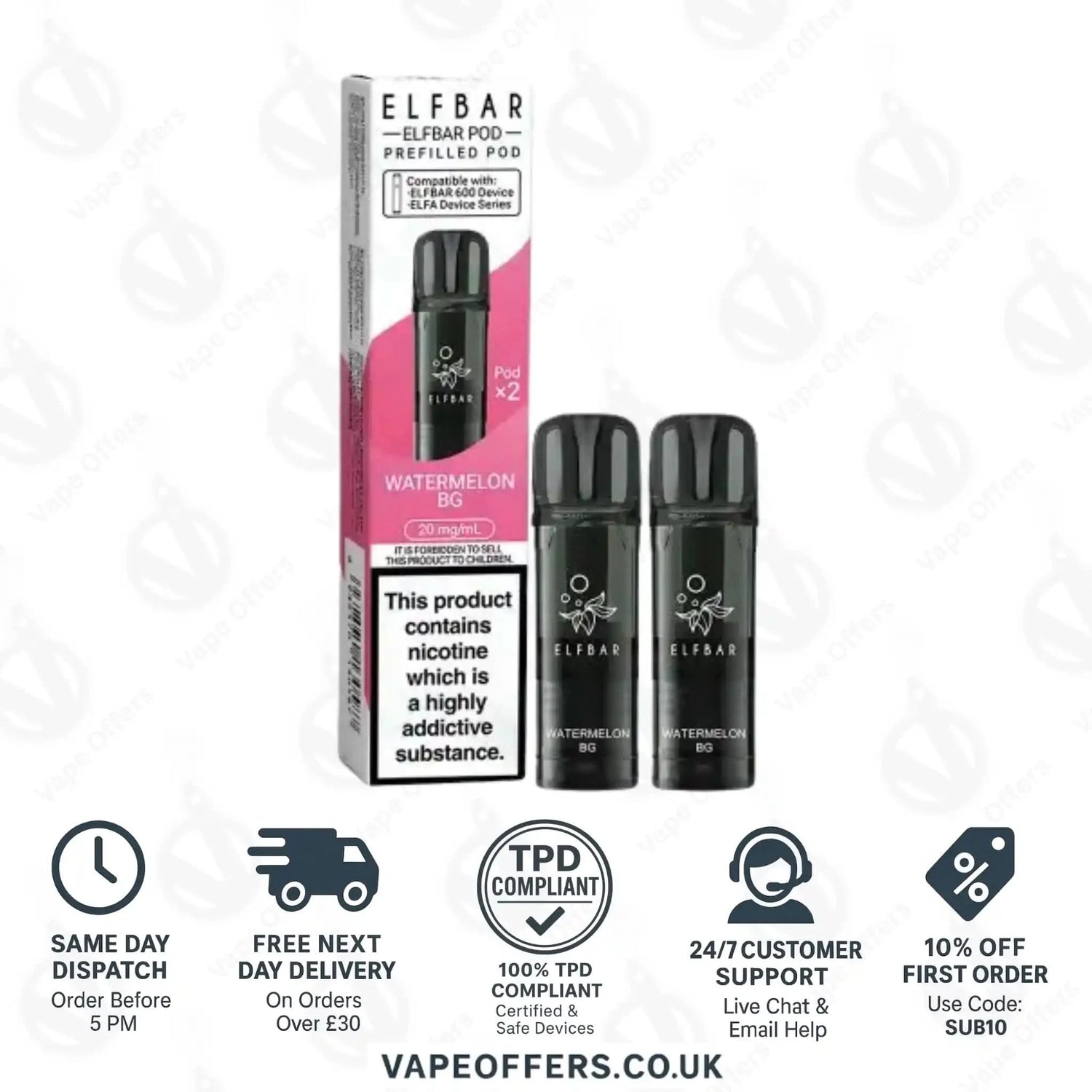 Watermelon BG Elf Bar 600 Prefilled Pod