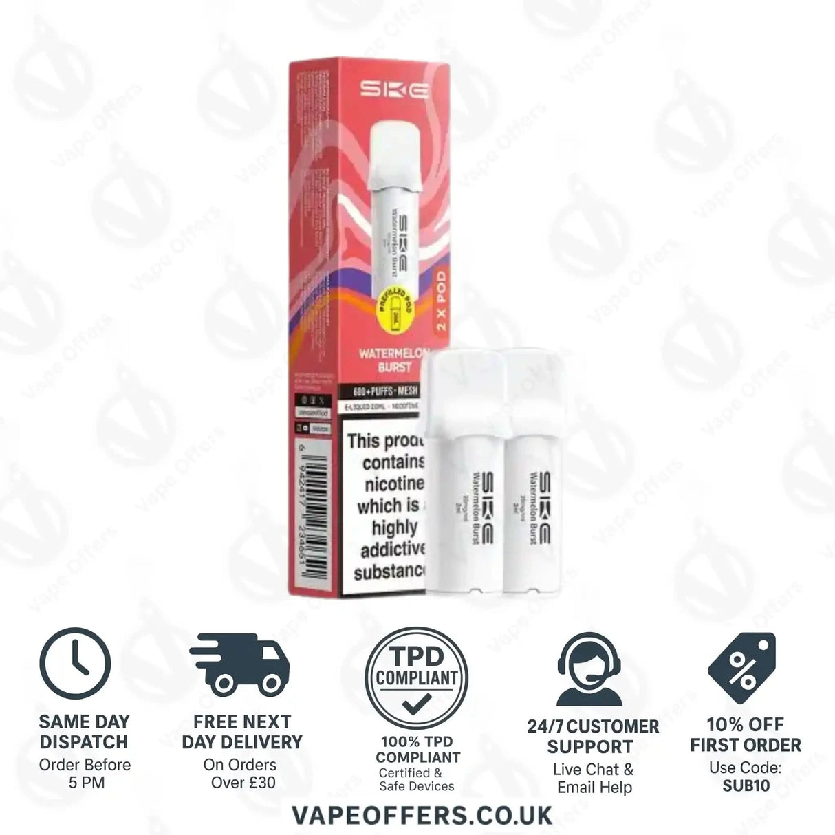 Watermelon Burst SKE Crystal Bar 600 Pro Prefilled Pods