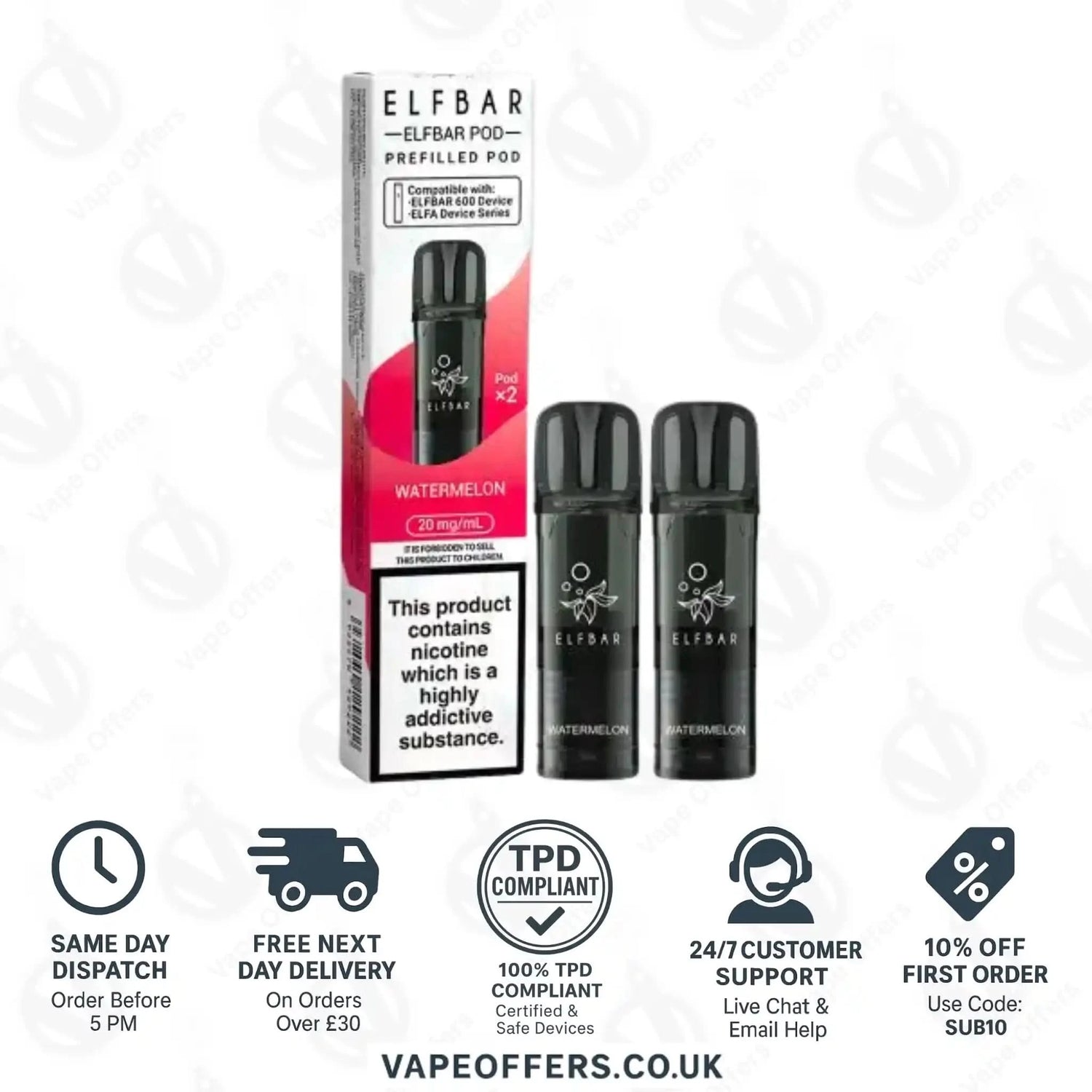 Watermelon Elf Bar 600 Prefilled Pod