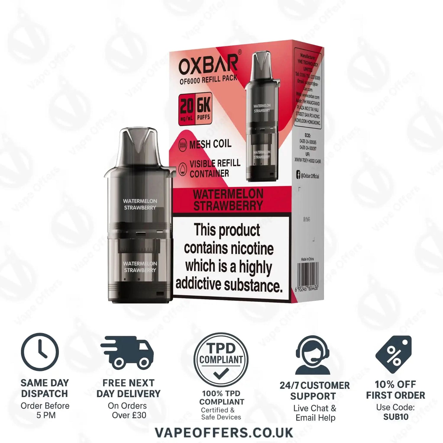 Watermelon Strawberry OXBAR OF 6000 Prefilled Pod