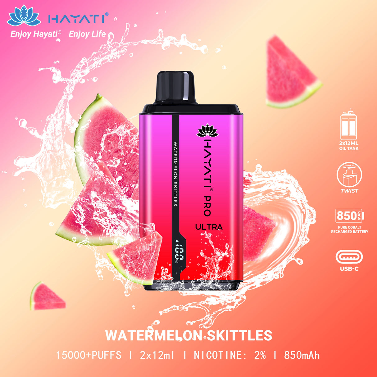 Watermelon Skittels - Hayati Pro Ultra 15000 Puffs Vape