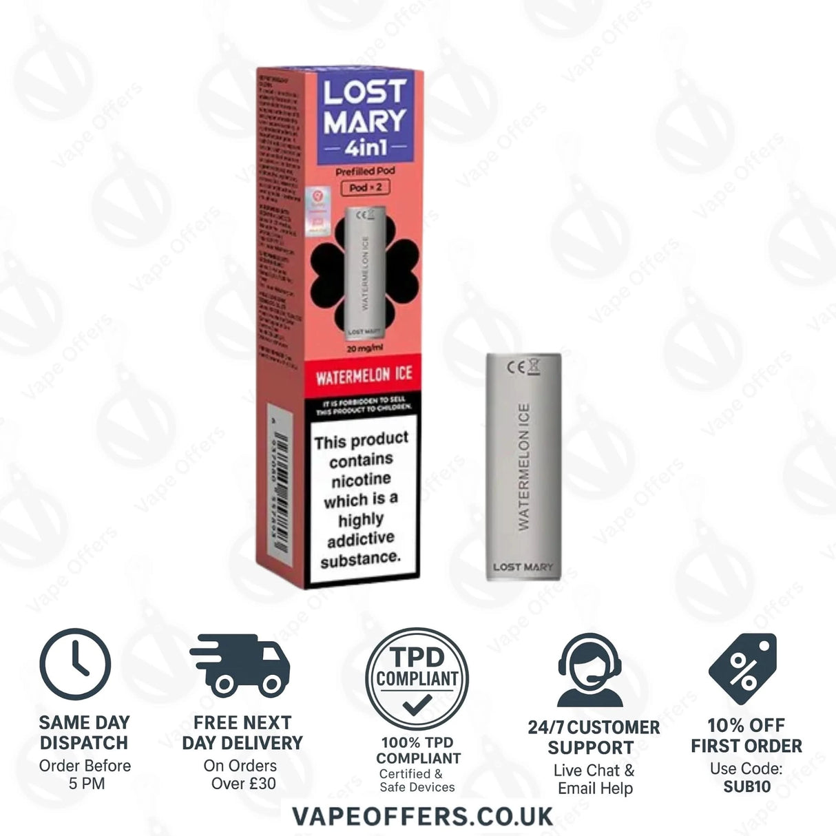 Wtermelon Ice Lost Mary 4 in 1 Prefilled Pods