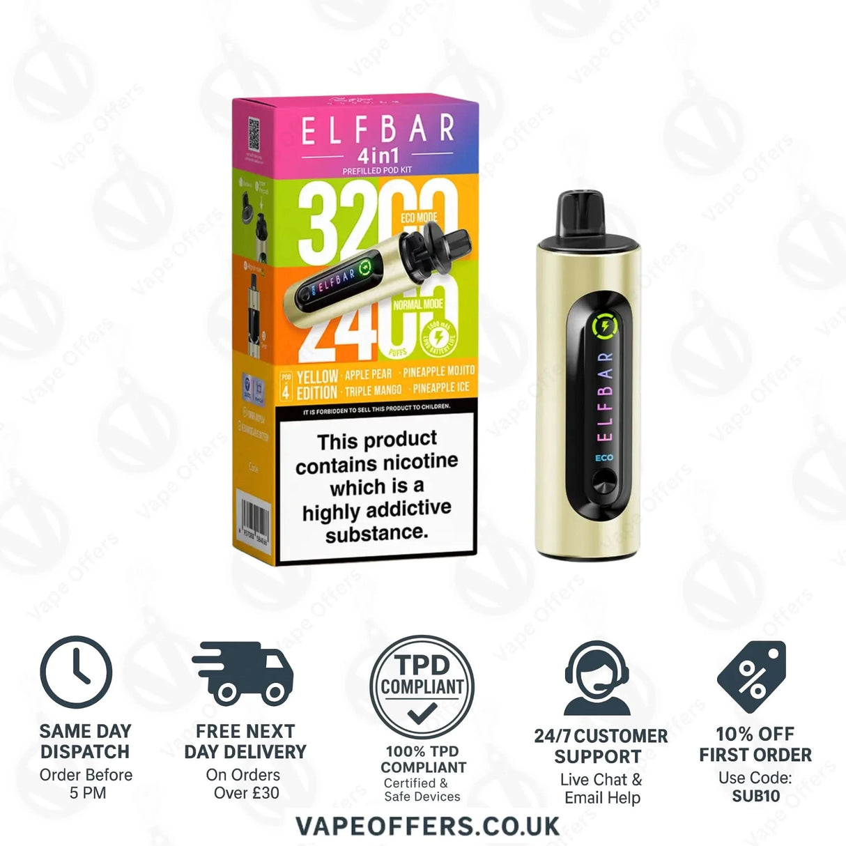 Yellow Edition Elf Bar 4 in 1 3200 Puffs Prefilled Pod Kit