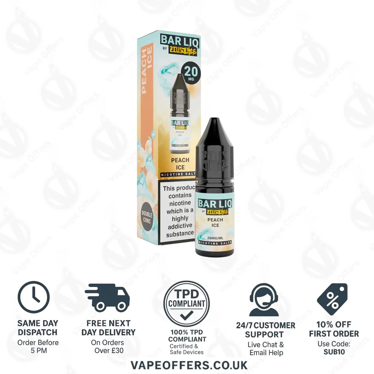 Zeus Juice Bar Liq Peach Ice Nic Salt