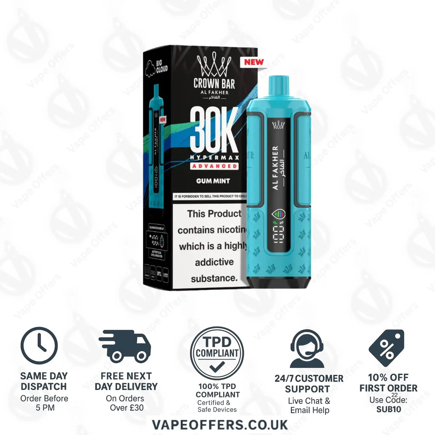 Al Fakher 30K Hypermax Vape Kit Gum Mint 
