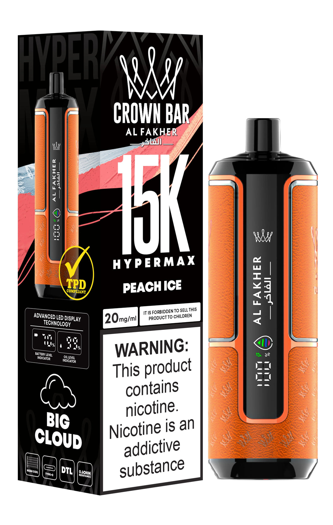 Al Fakher crown bar 15k Hypermax Peach Ice
