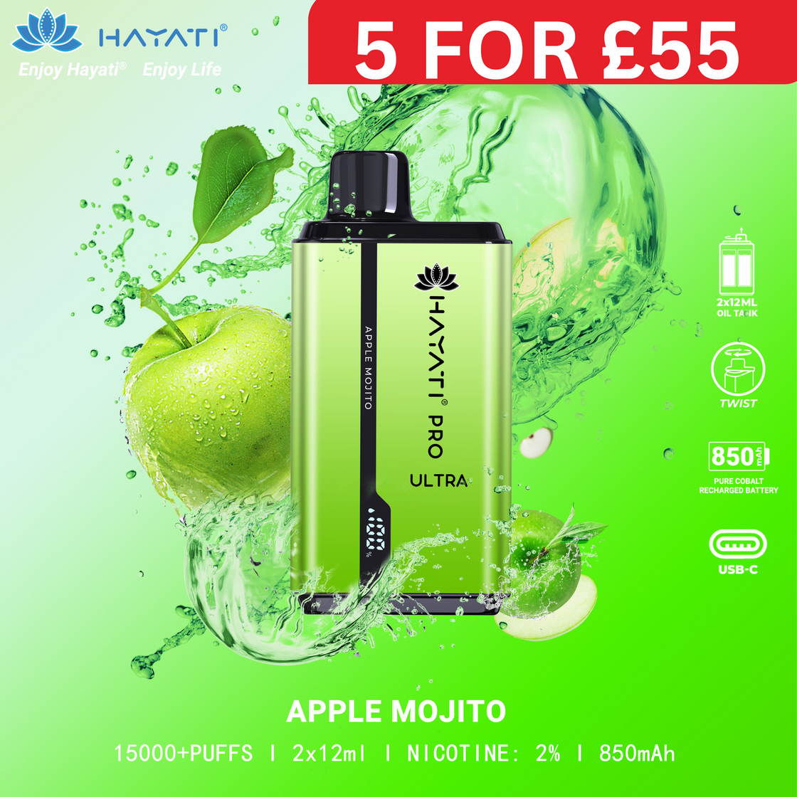 Apple Mojito - Hayati Pro Ultra 15000 Puffs Disposable Vape