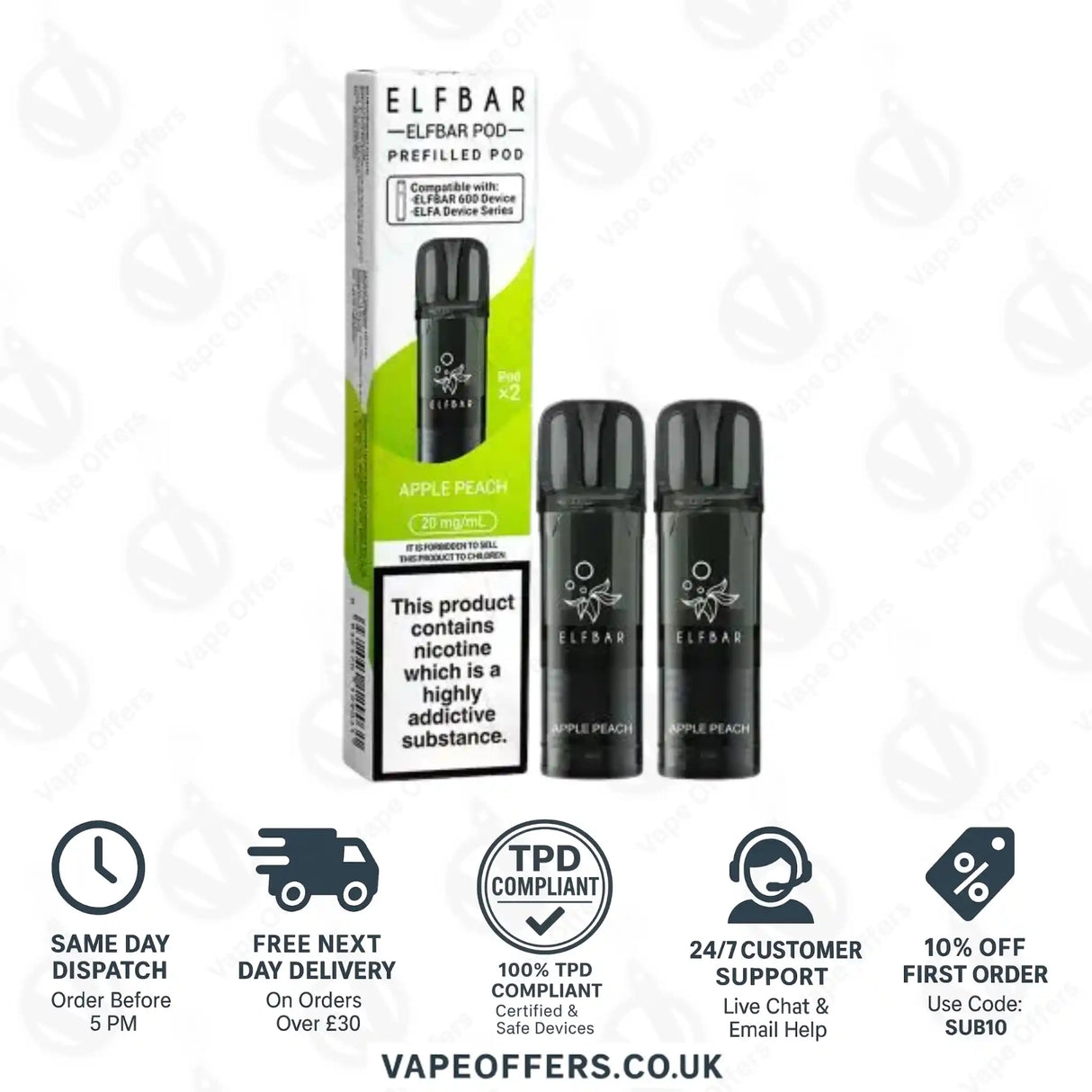 Apple Peach Elf Bar 600 Prefilled Pod 
