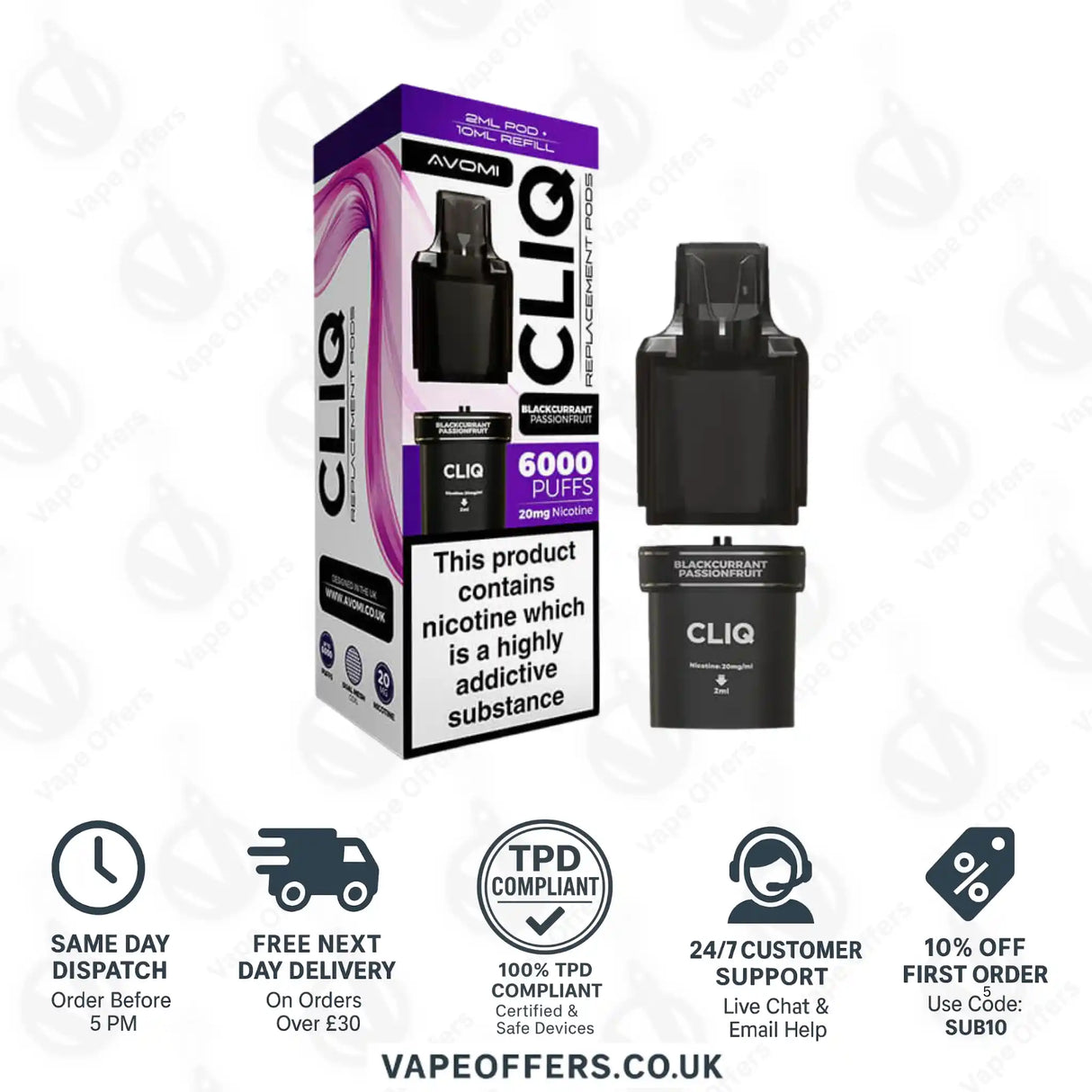 Avomi CLIQ Prefilled Pods + Refill Container Blackcurrant Passionfruit