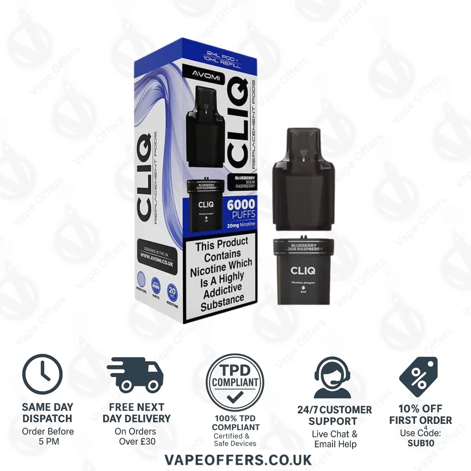 Avomi CLIQ Prefilled Pods + Refill Container Blueberry Sour Raspberry 