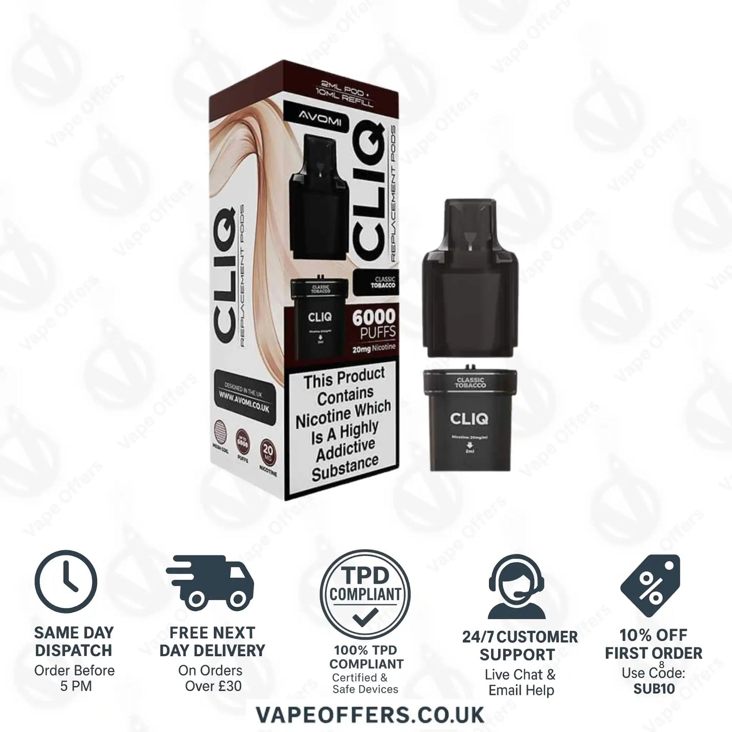 Avomi CLIQ Prefilled Pods + Refill Container Classic Tobacco 