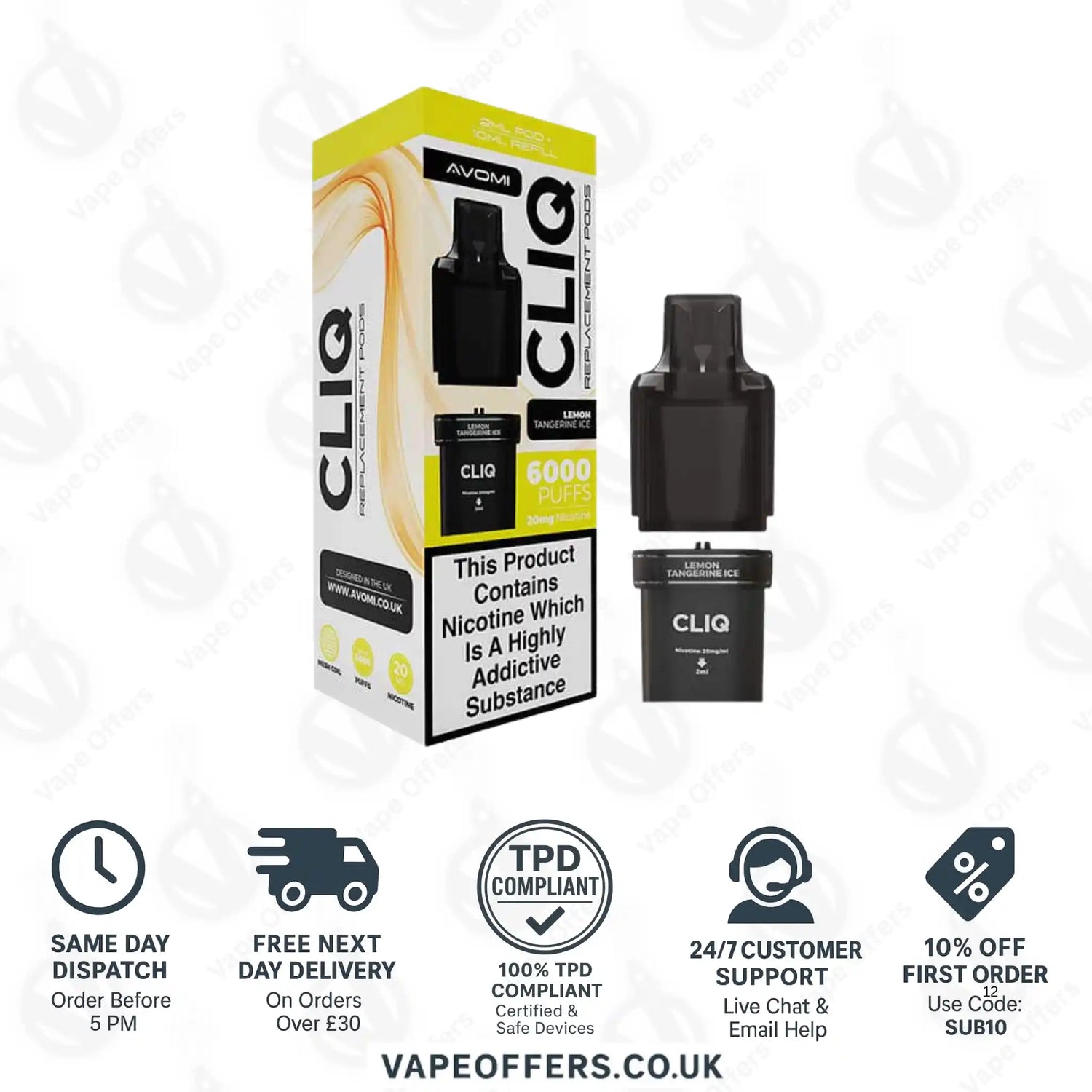 Avomi CLIQ Prefilled Pods + Refill Container Lemon Tangerine Ice 