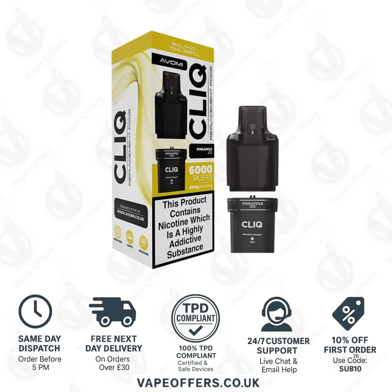 Avomi CLIQ Prefilled Pods + Refill Container Pineapple Ice 