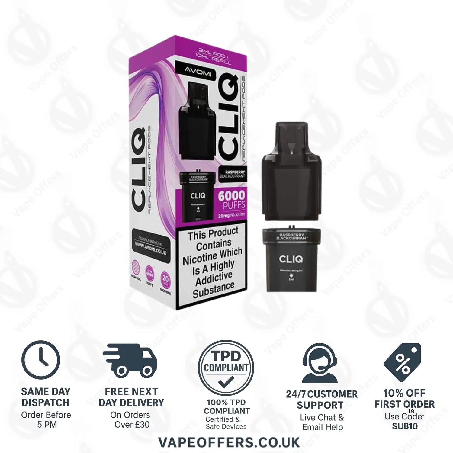 Avomi CLIQ Prefilled Pods + Refill Container Raspberry Blackcurrant 