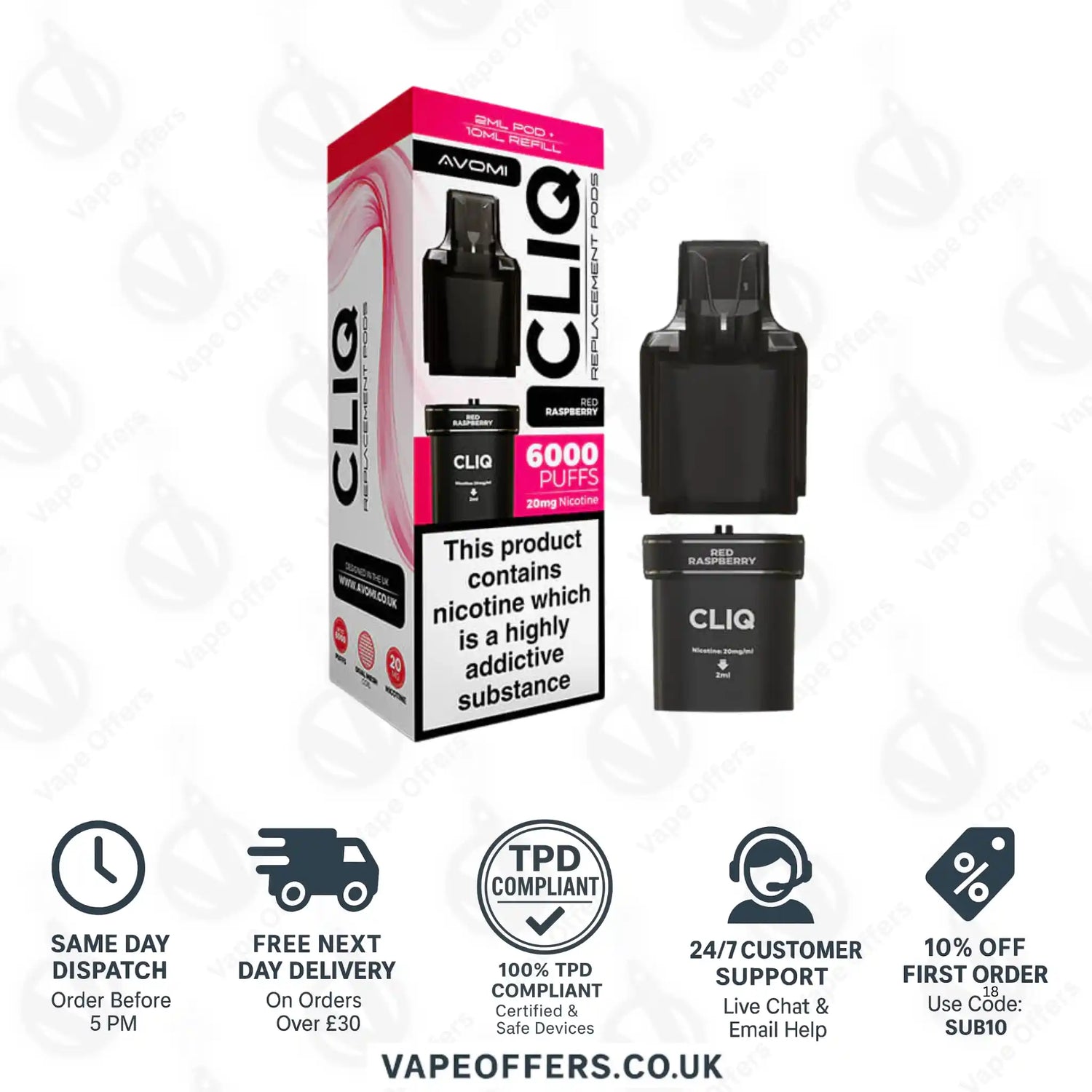 Avomi CLIQ Prefilled Pods + Refill Container Red Raspberry 