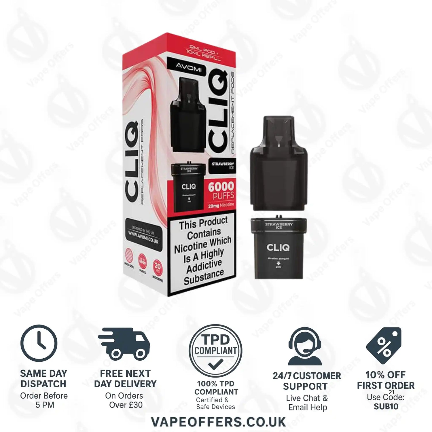 Avomi CLIQ Prefilled Pods + Refill Container Strawberry Ice 
