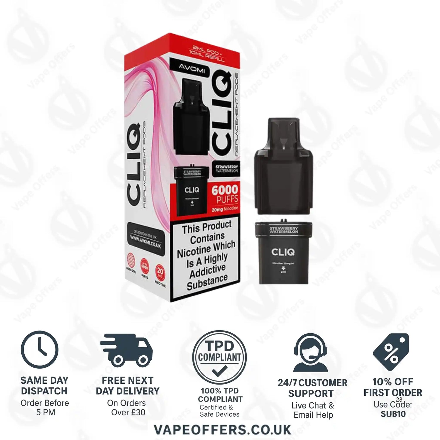 Avomi CLIQ Prefilled Pods + Refill Container Strawberry Watermelon 