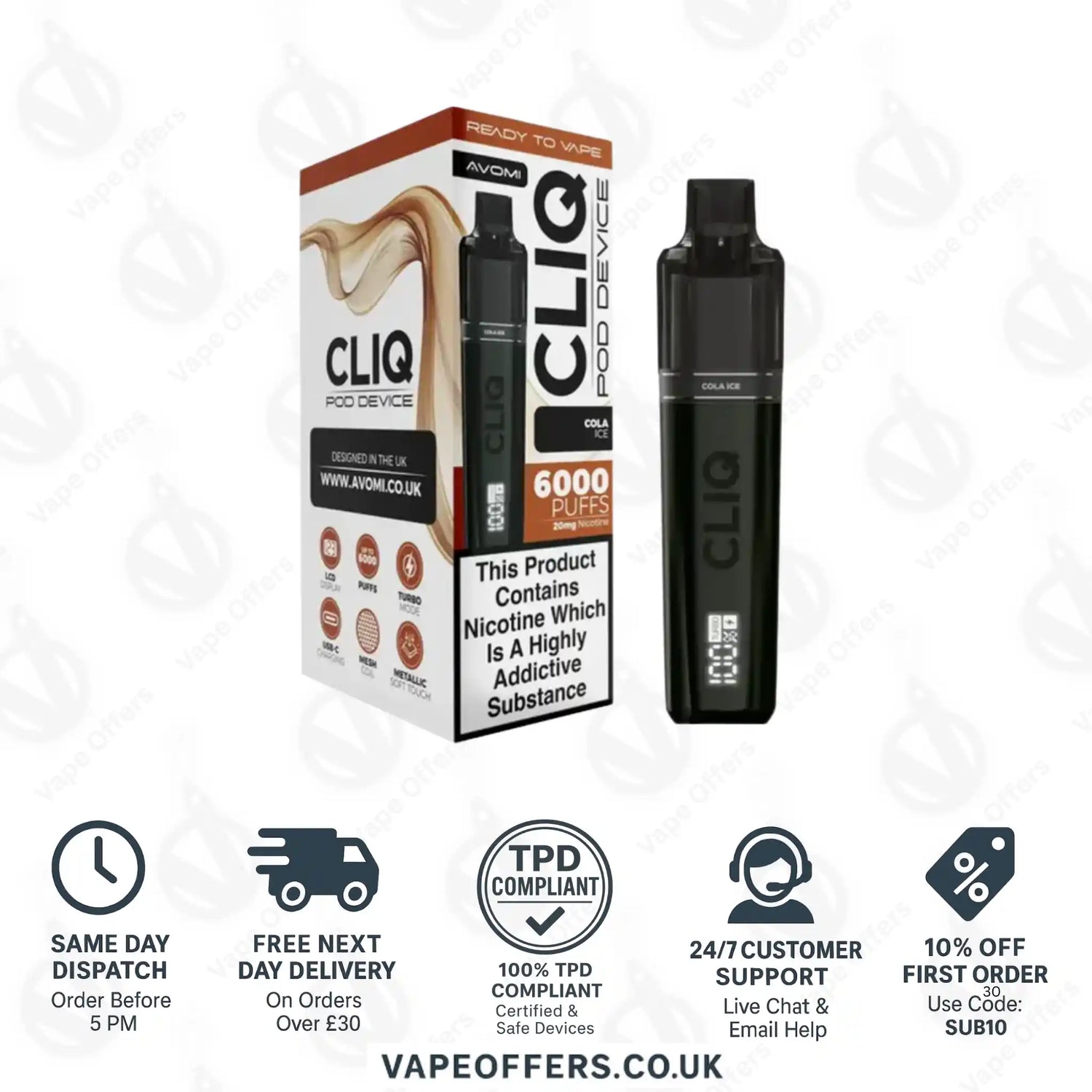 Avomi Cliq 6K Prefilled Pod Vape Kit Cola Ice 
