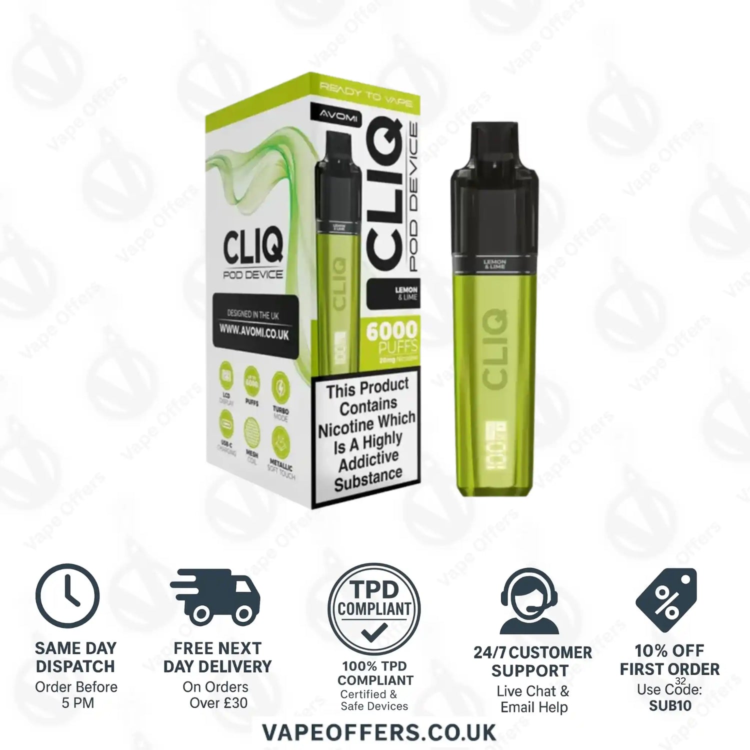 Avomi Cliq 6K Prefilled Pod Vape Kit Lemon & Lime 
