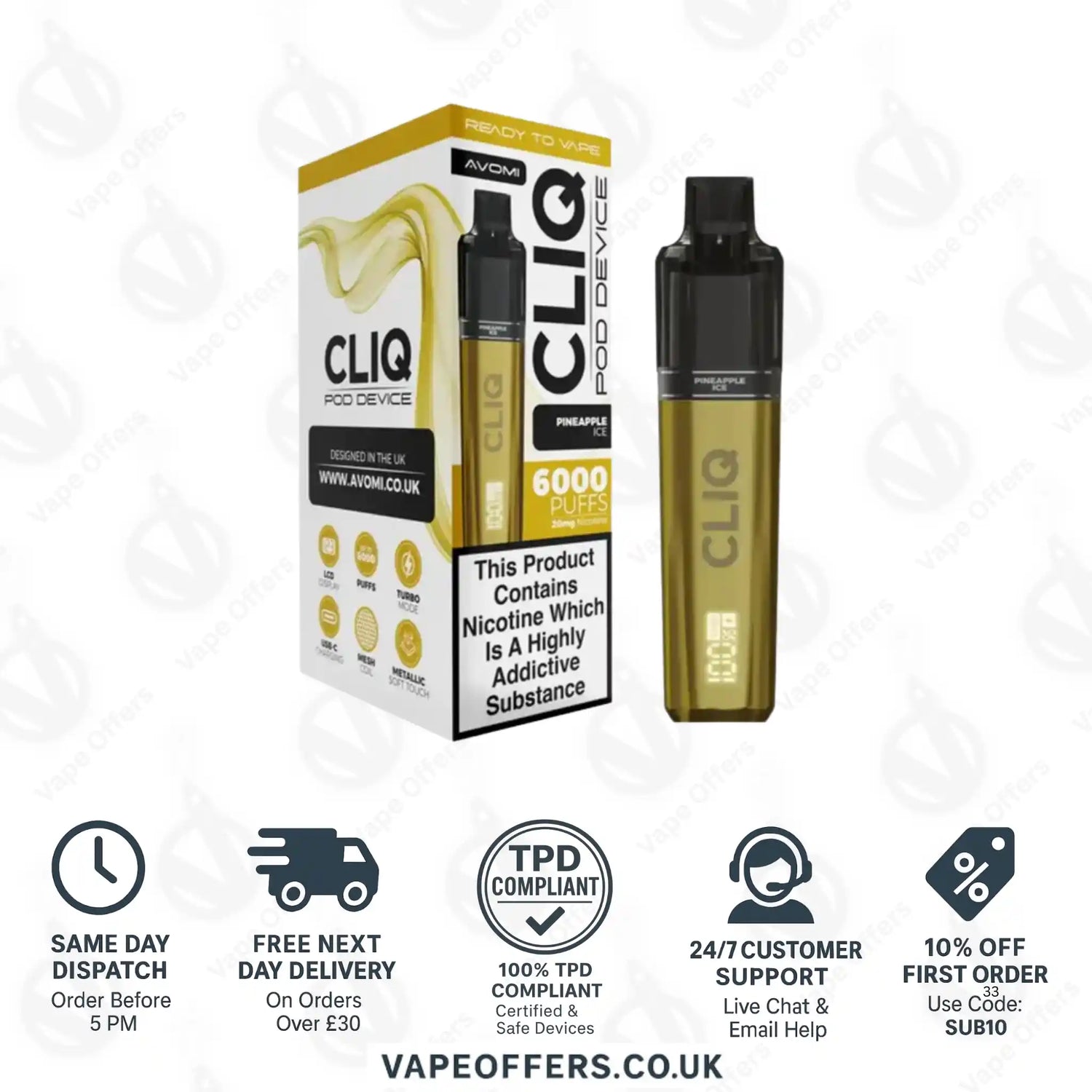 Avomi Cliq 6K Prefilled Pod Vape Kit Pineapple Ice 