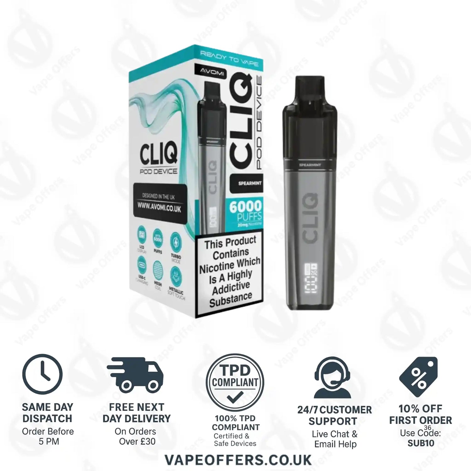 Avomi Cliq 6K Prefilled Pod Vape Kit Spearmint 