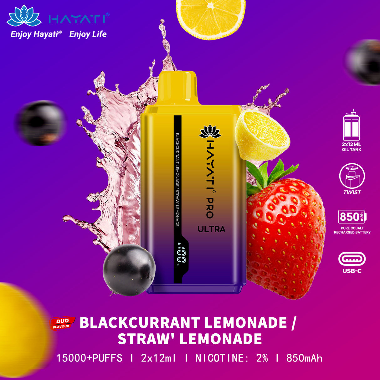 Blackcurrant Lemonade / Strawberry Lemonade - Hayati Pro Ultra 15000 