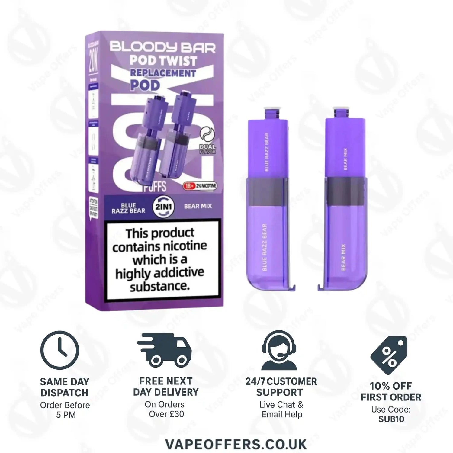 Bloody Bar Pod Twist 20K Prefilled Pods Blue Razz Bear & Bear Mix 