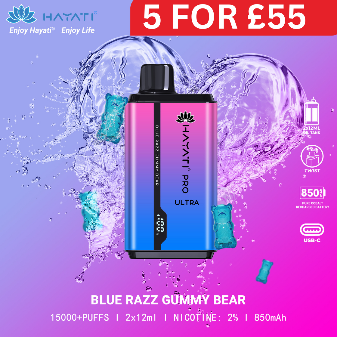 Blue Razz Gummy Bear - Hayati Pro Ultra 15000 Puffs Disposable Vape 