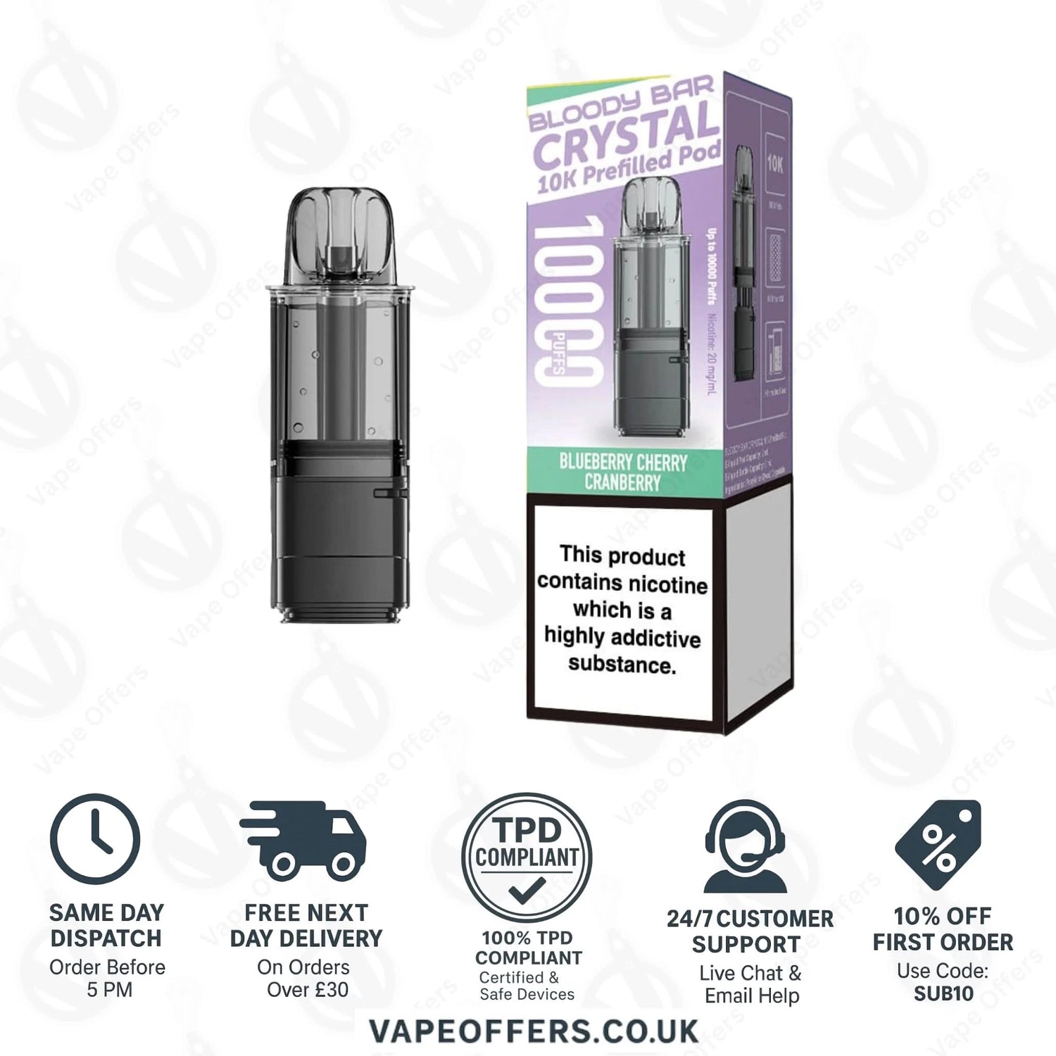 Blue Cherry Cranberry Bloody Bar Crystal 10K Prefilled Pod 