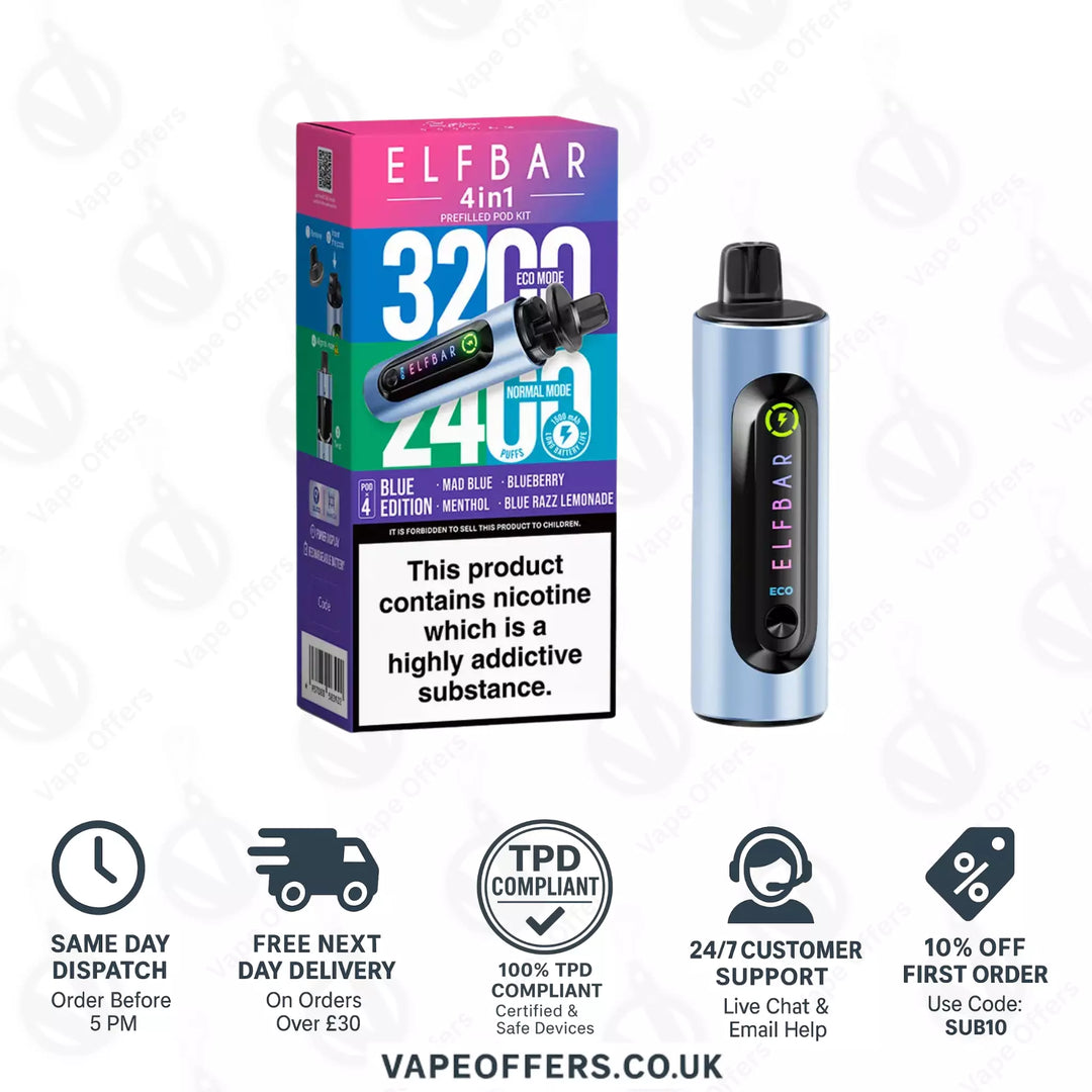 Blue Edition Elf Bar 4 in 1 3200 Puffs Prefilled Pod Kit