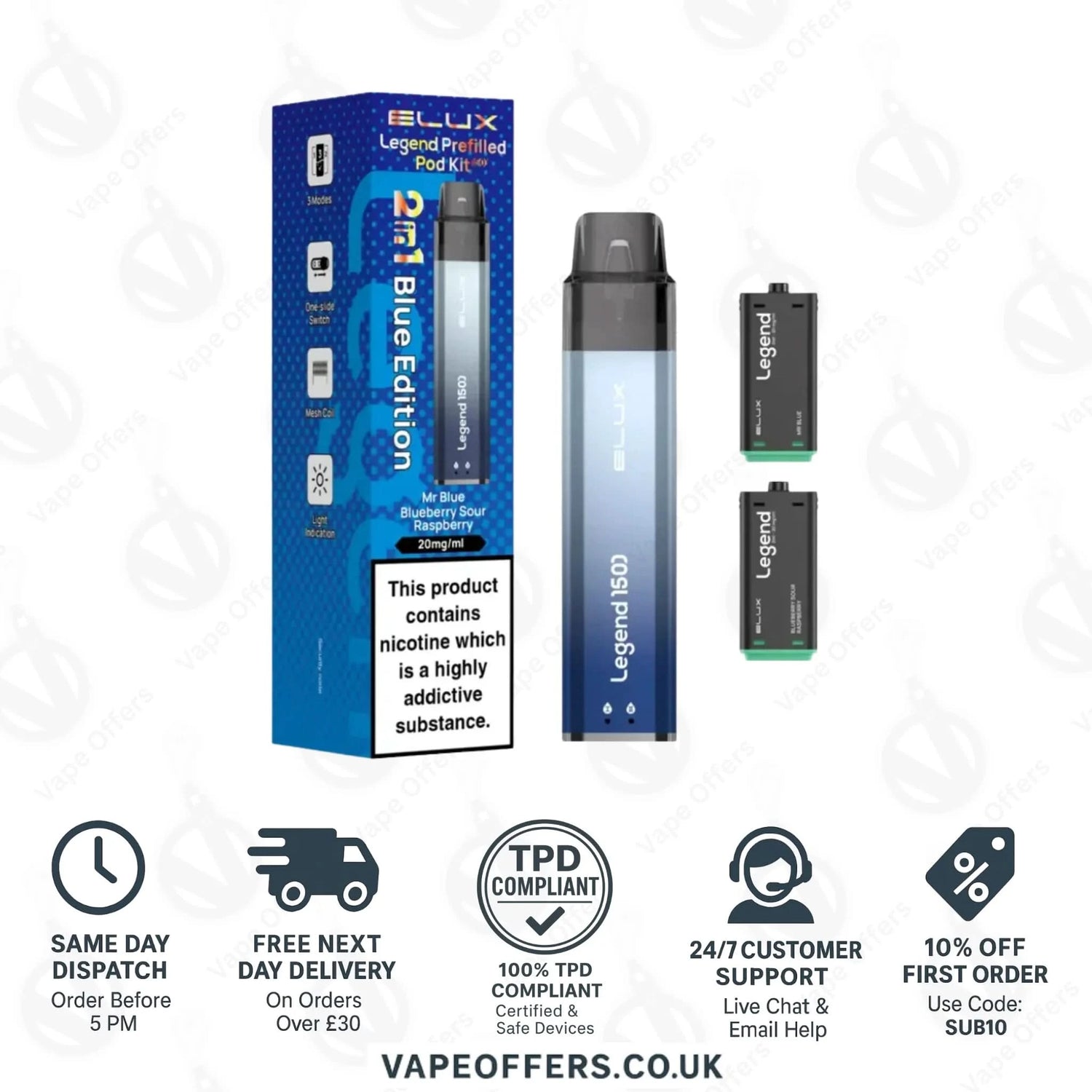 Blue Edition Elux Legend 1500 2in1 Prefilled Pod Kit 